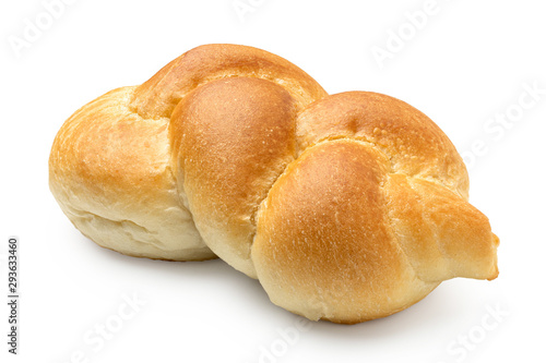Plaited plain white bread roll isolated on white.