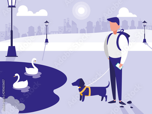 Man in park vector design