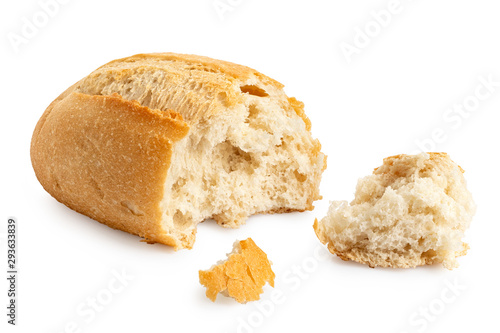 Bild auf Leinwand Broken white french bread roll isolated on white.