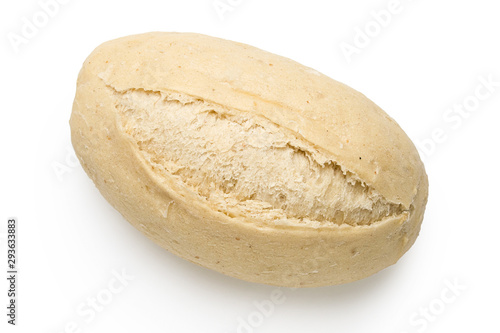 Part baked white french bread roll isolated on white. Top view. photo