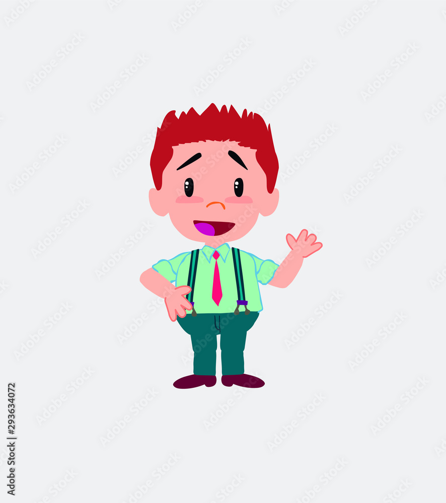 Businessman in casual style waving, happy.