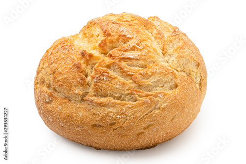 Tableau sur toile Round rustic white bread roll isolated on white.