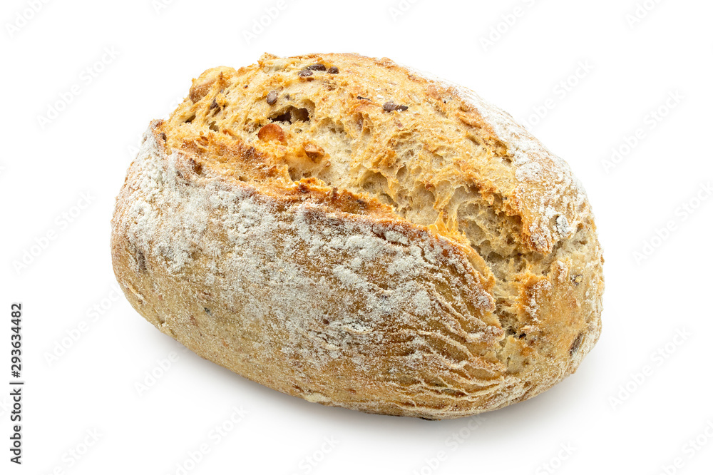 Whole grain french bread roll isolated on white. Whole grain french bread roll isolated on white.