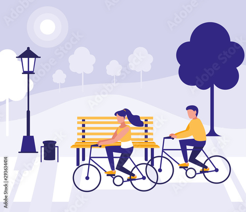 Woman and man in park vector design