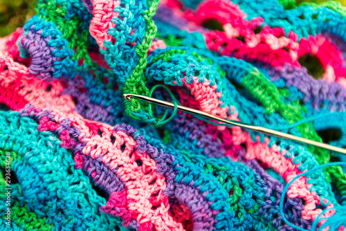 Obraz na plátně Close up of knitted with crochet shawl