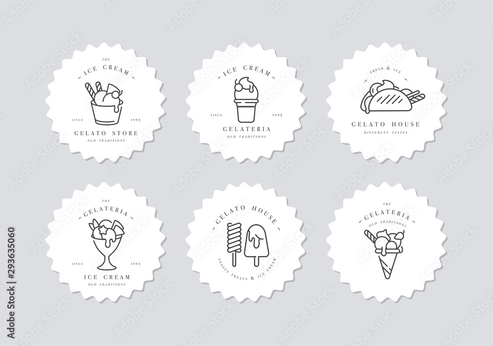 Vector set design colorful templates logo and emblems - ice cream and ...