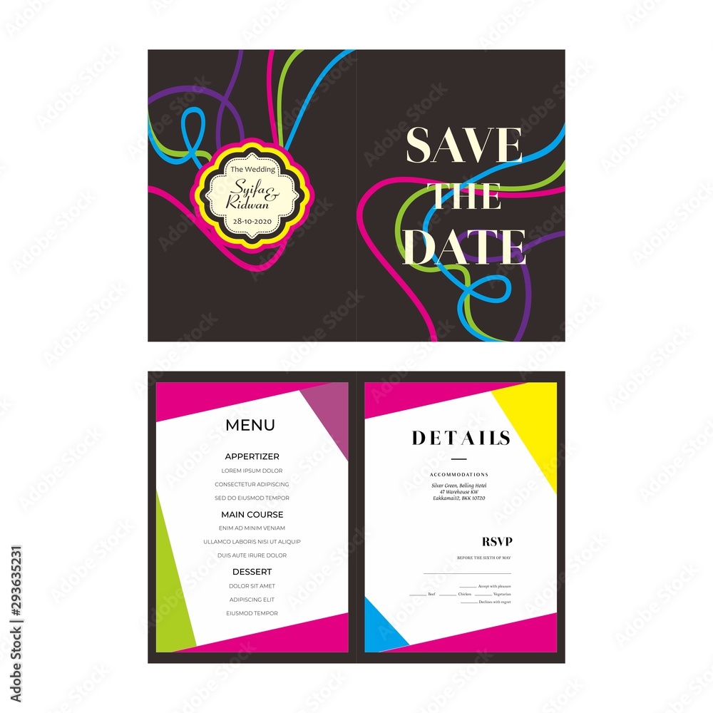 Fototapeta premium line colorful wedding invitation template