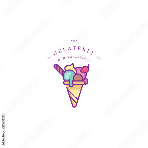 Vector design colorful template logo or emblem - ice cream, gelato. Ice cream icon. Logo in trendy linear style isolated on white background.