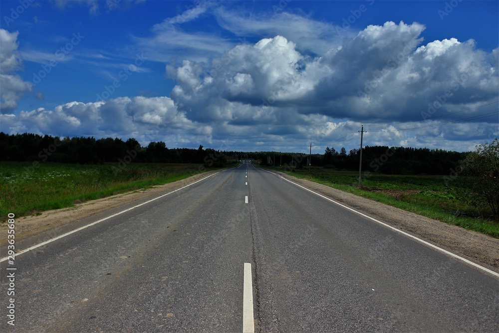 Direct asphalt country road.