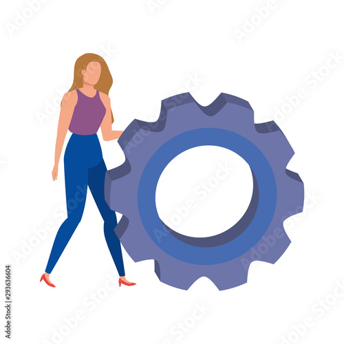 cute young woman with gear avatar character vector illustration design