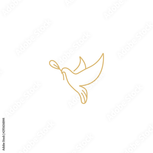 Vector linear illustration dove holding olive branch Poster Mural XXL