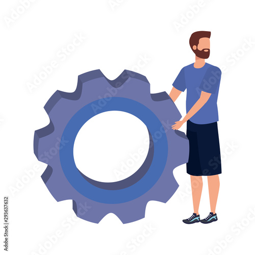 young man with gear avatar character vector illustration design