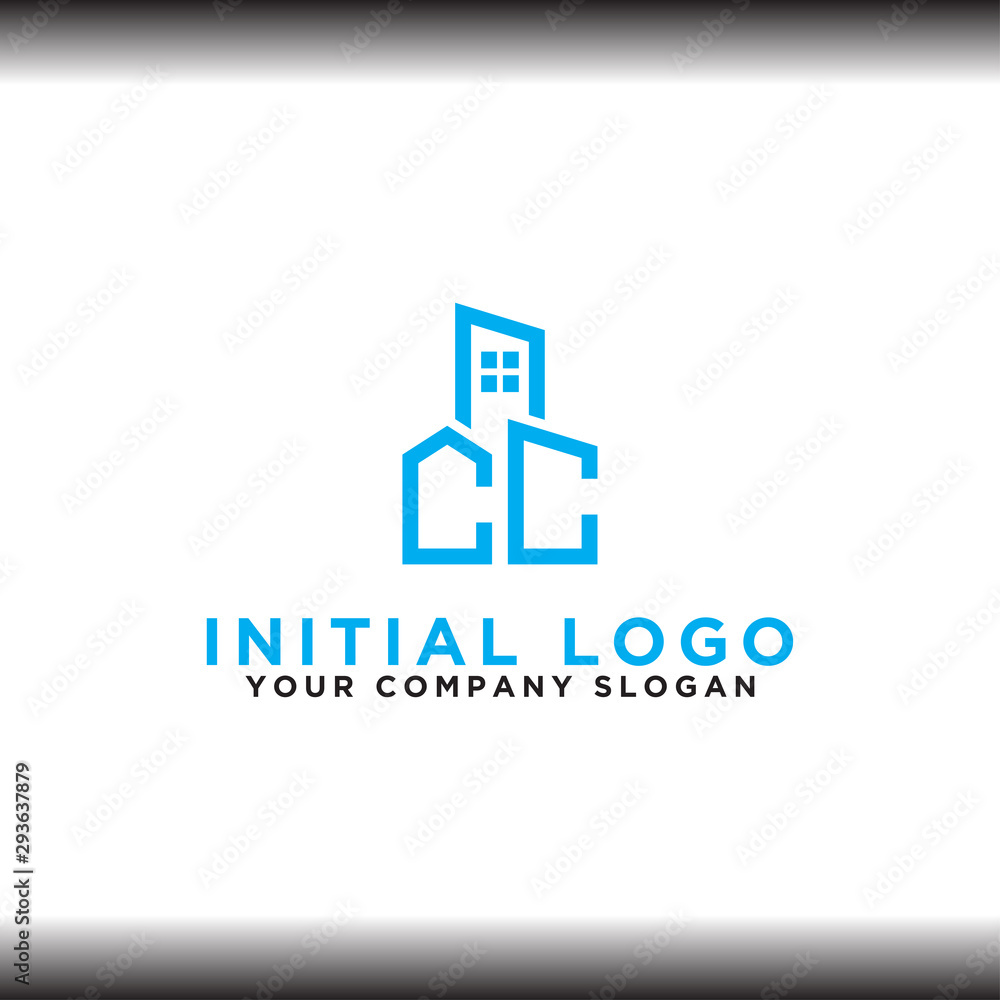 Initial concept of the CC logo with a building template vector for construction.