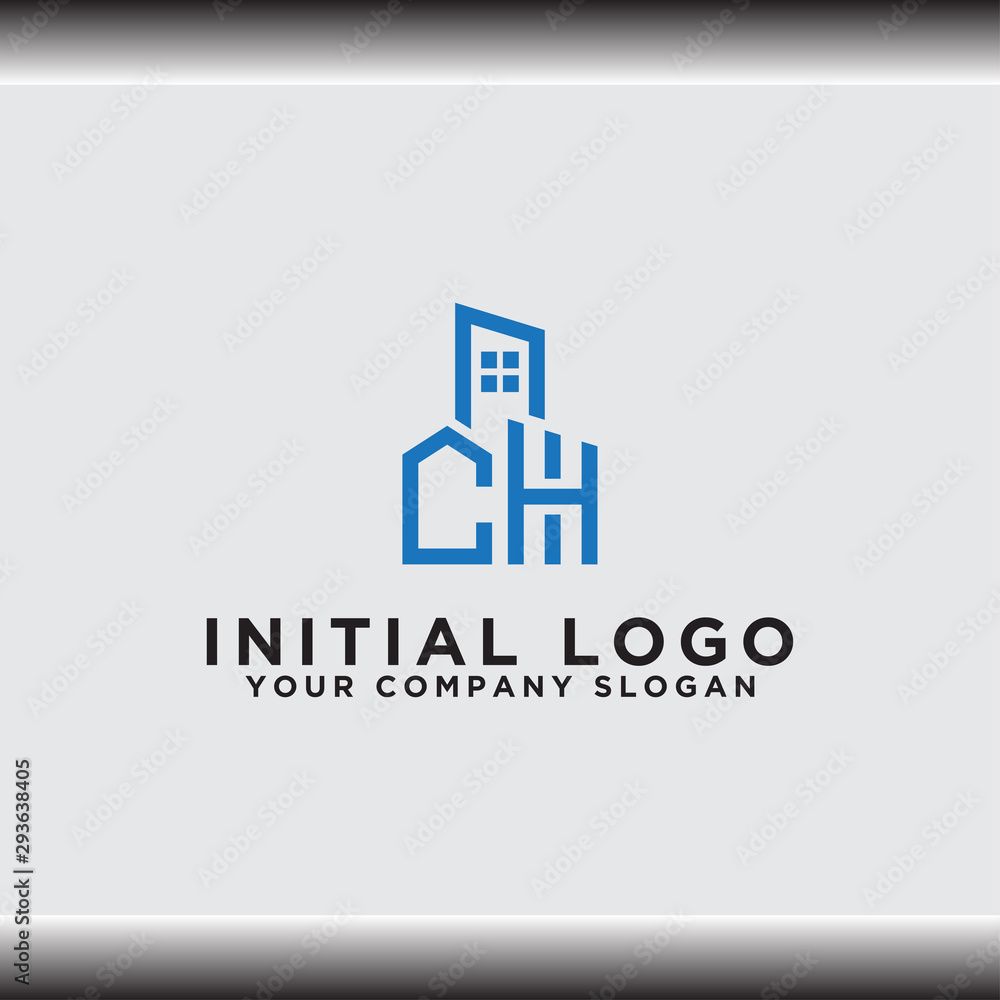 Initial concept of the CH logo with a building template vector for construction.