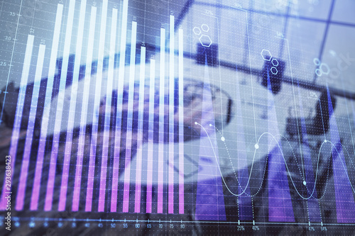 Wallpaper Mural Double exposure of forex chart on conference room background. Concept of stock market analysis Torontodigital.ca