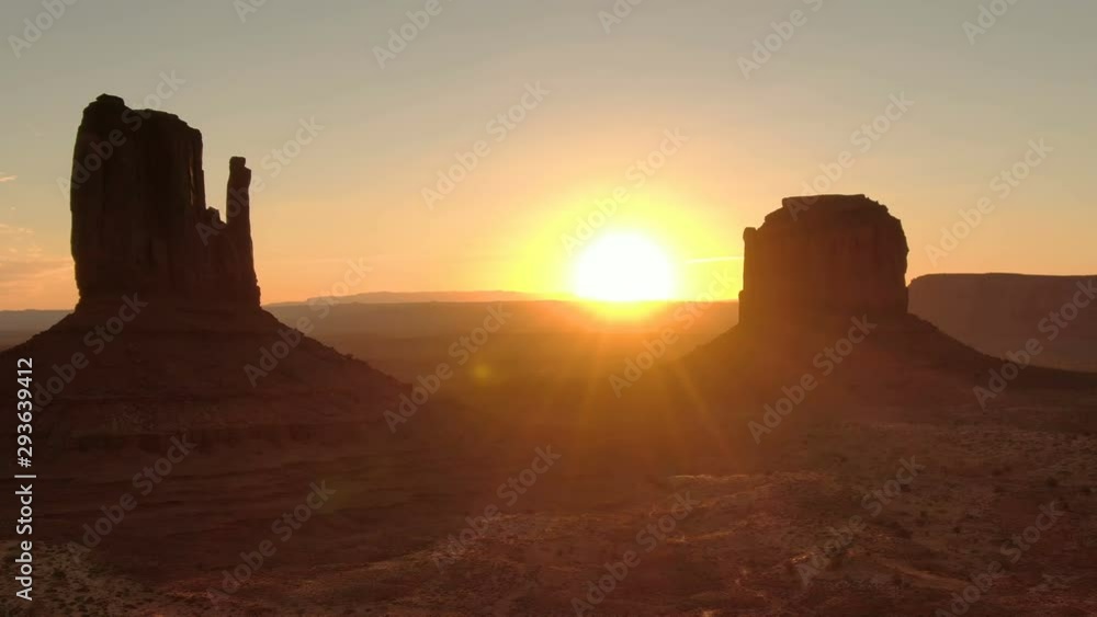 Monument Valley Sunrise Merrick Butte and West Mitten Aerial Telephoto 01 Monument Valley Sunrise Merrick Butte and West Mitten Aerial Telephoto 01