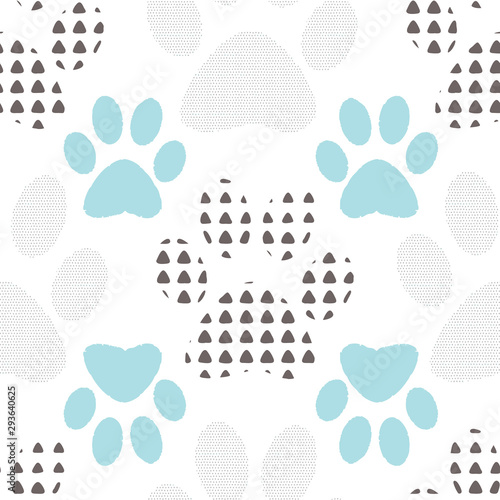Seamless pattern with paw prints. Complex illustration print.