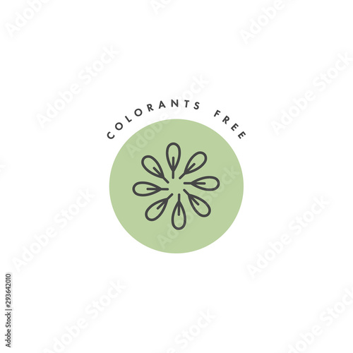 Vector logo  badge and icon for natural and organic products. Colorants free sign design. Symbol of healthy product.