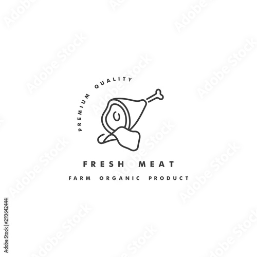 Vector linear logo design for staeak house on white background. Meat emblems or badges of traditional jamon ham.