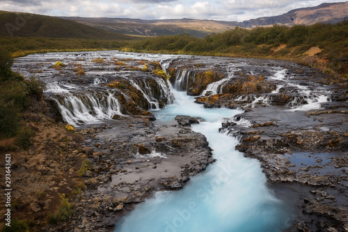 Beautiful Turquoise Bruarfoss Waterfall, Iceland