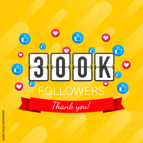 300k followers card banner template for celebrating many followers in online social media networks.
