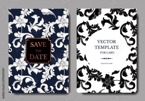 Vector Golden monogram floral ornament. Black and white engraved ink art. Wedding background card decorative border.