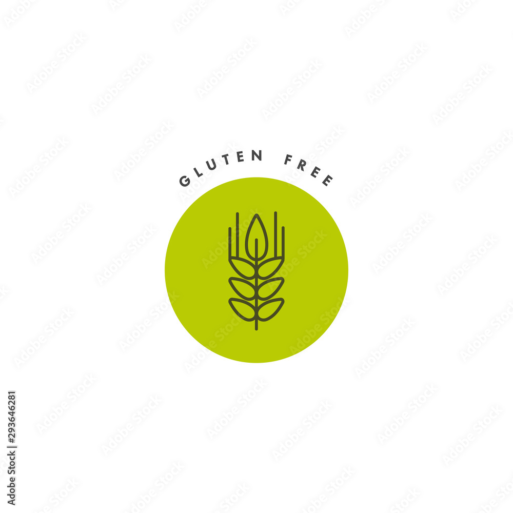 Green and organic products label or badge - icons and illustrations related to fresh and healthy food -natural and organic. Gluten free sign.