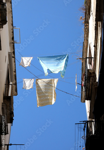 washing lines betwwen two palaces and blue sky