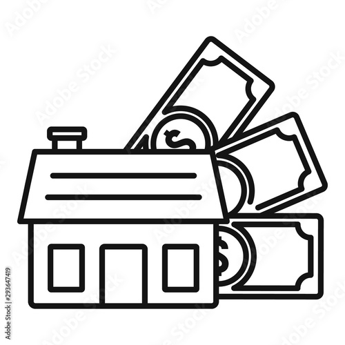 House money mortgage icon. Outline house money mortgage vector icon for web design isolated on white background