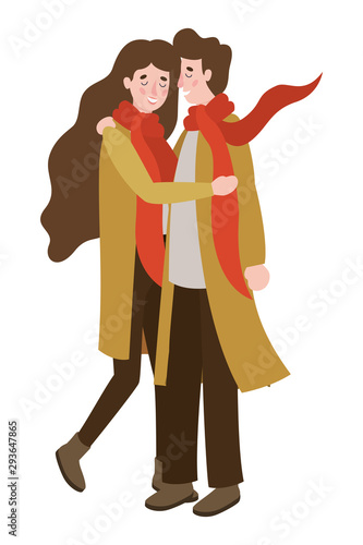couple walking with autumn suit characters