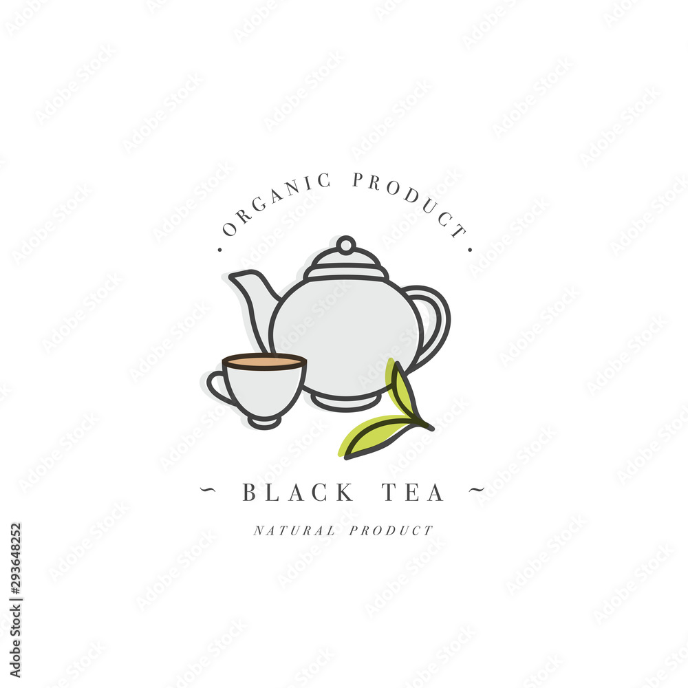 Packaging design template logo and emblem - black tea. Logo in trendy linear style isolated on white background. Packaging design template logo and emblem - black tea. Logo in trendy linear style isolated on white background.