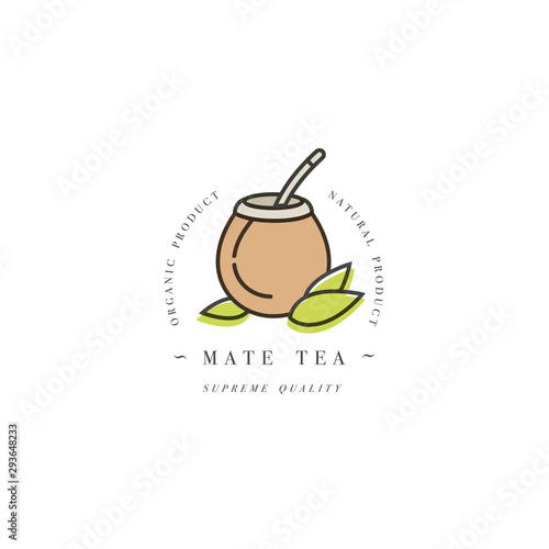 Packaging design template logo and emblem - mate tea. Logo in trendy linear style isolated on white background.