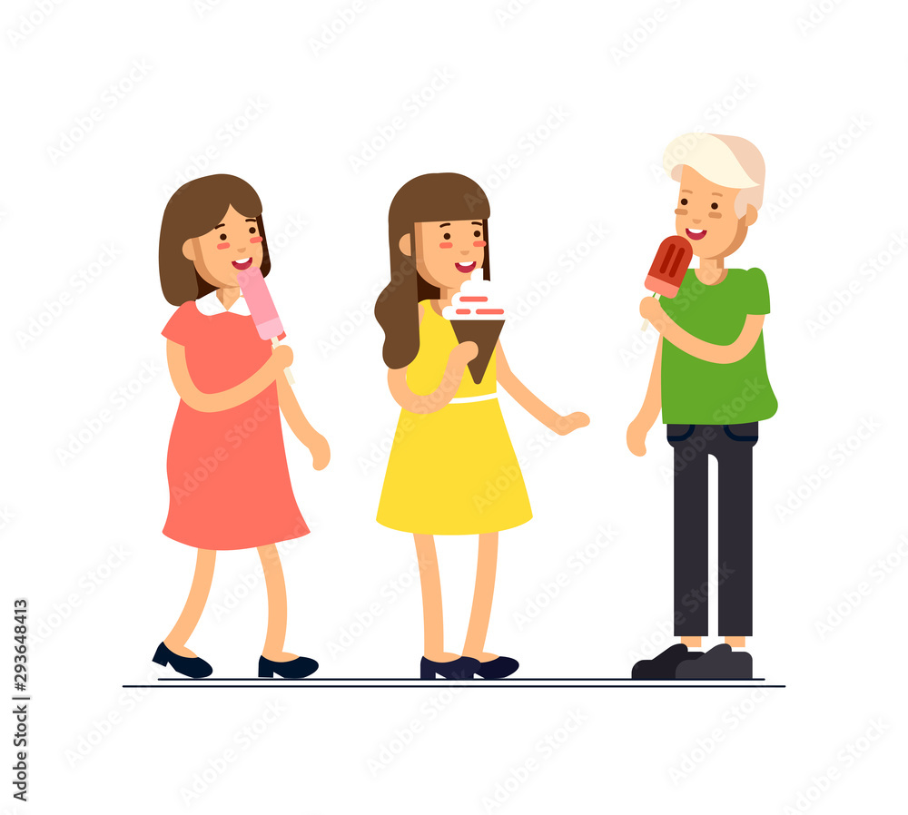 Vector Illustration of children feeling happy and eat sweets like ice