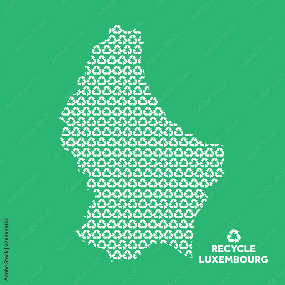 Luxembourg map made from recycling symbol. Environmental concept