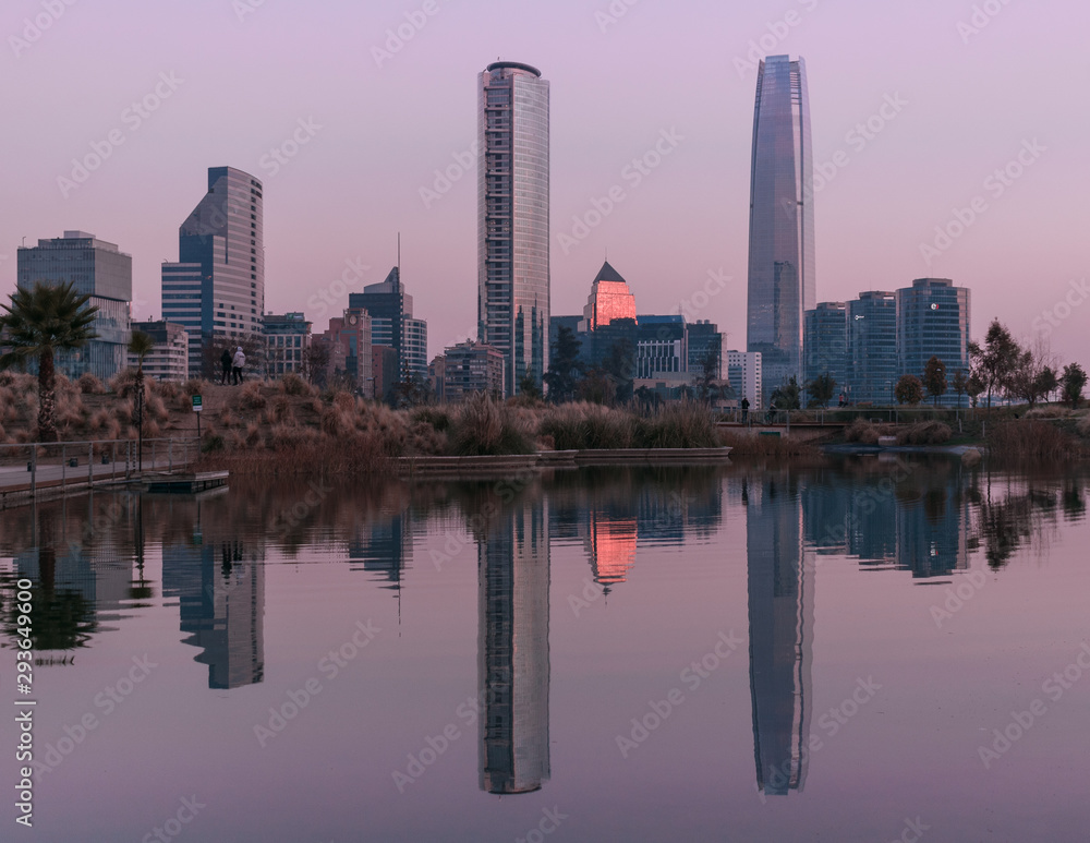 Skyline of Santiago de Chile with modern office buildings.