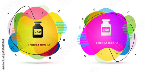 Color Medicine bottle with pills for potency, aphrodisiac icon isolated on white background. Sex pills for men and women. Abstract banner with liquid shapes. Vector Illustration