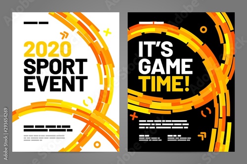 Template design with flying shapes for sport event, invitation, awards or championship. Sport background.