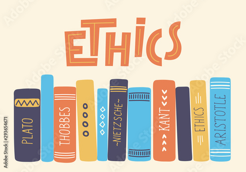 Ethics. Hand drawn moral philosophy books with lettering. 