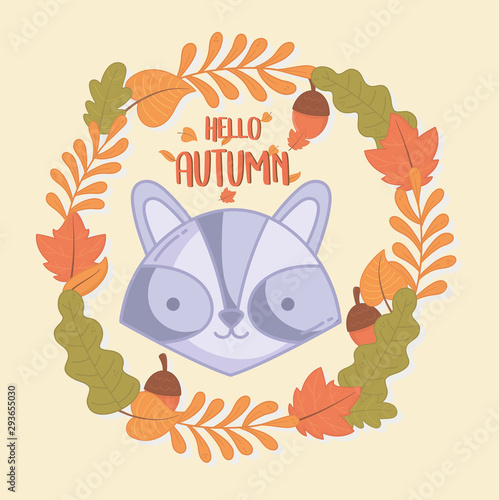 raccoon face hello autumn design icon