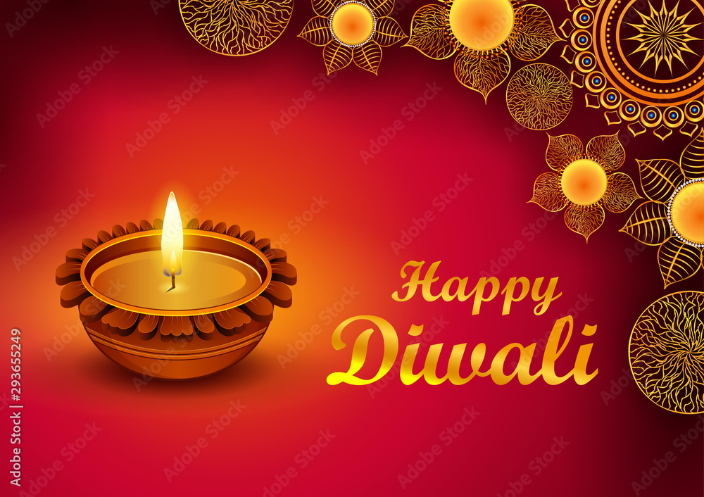 illustration of Burning diya on Happy Diwali Hindu Holiday background for light festival of India