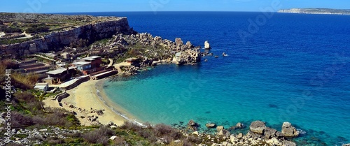 Mediterranean coastline and cliffs of Malta and Gozo.