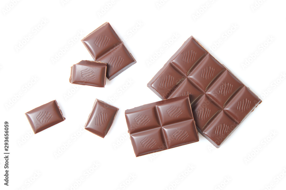 pieces of chocolate isolated on white. pieces of chocolate isolated on white.