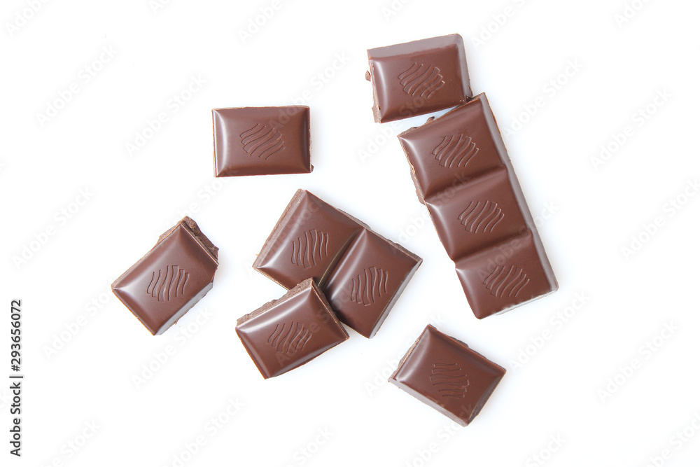 pieces of chocolate isolated on white. pieces of chocolate isolated on white.