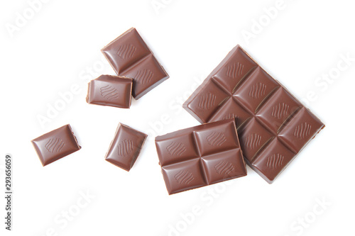 pieces of chocolate isolated on white.