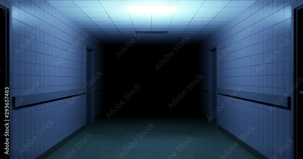 3d rendering. dark spooky abandoned hospital hallway. horror background empty tunnel