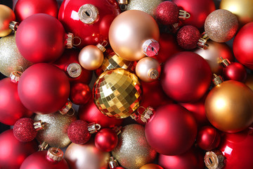 Background of beautiful christmas balls. New Year or Christmas background.