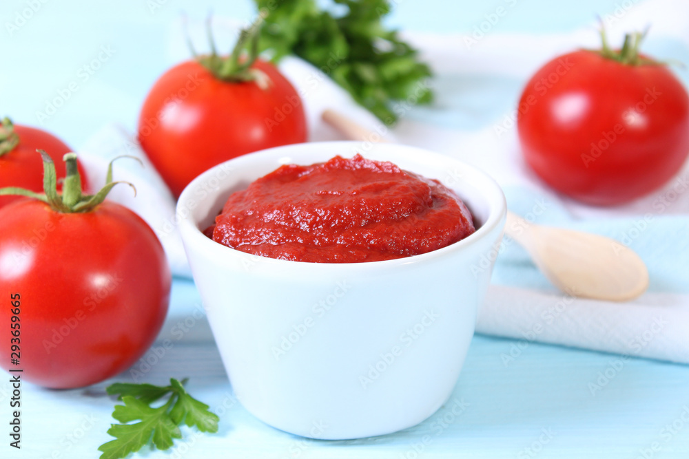 Tomato paste of fresh tomato on the table. Tomato paste of fresh tomato on the table.