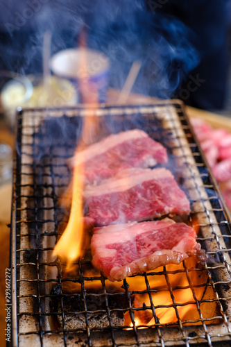 Grilling meat japanese bbq