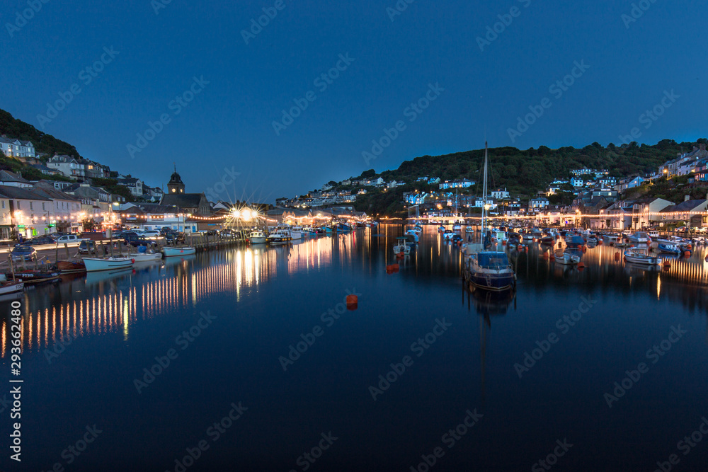 Looe Harbour from the bridge at night