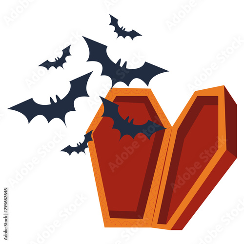 halloween bats flying in coffin